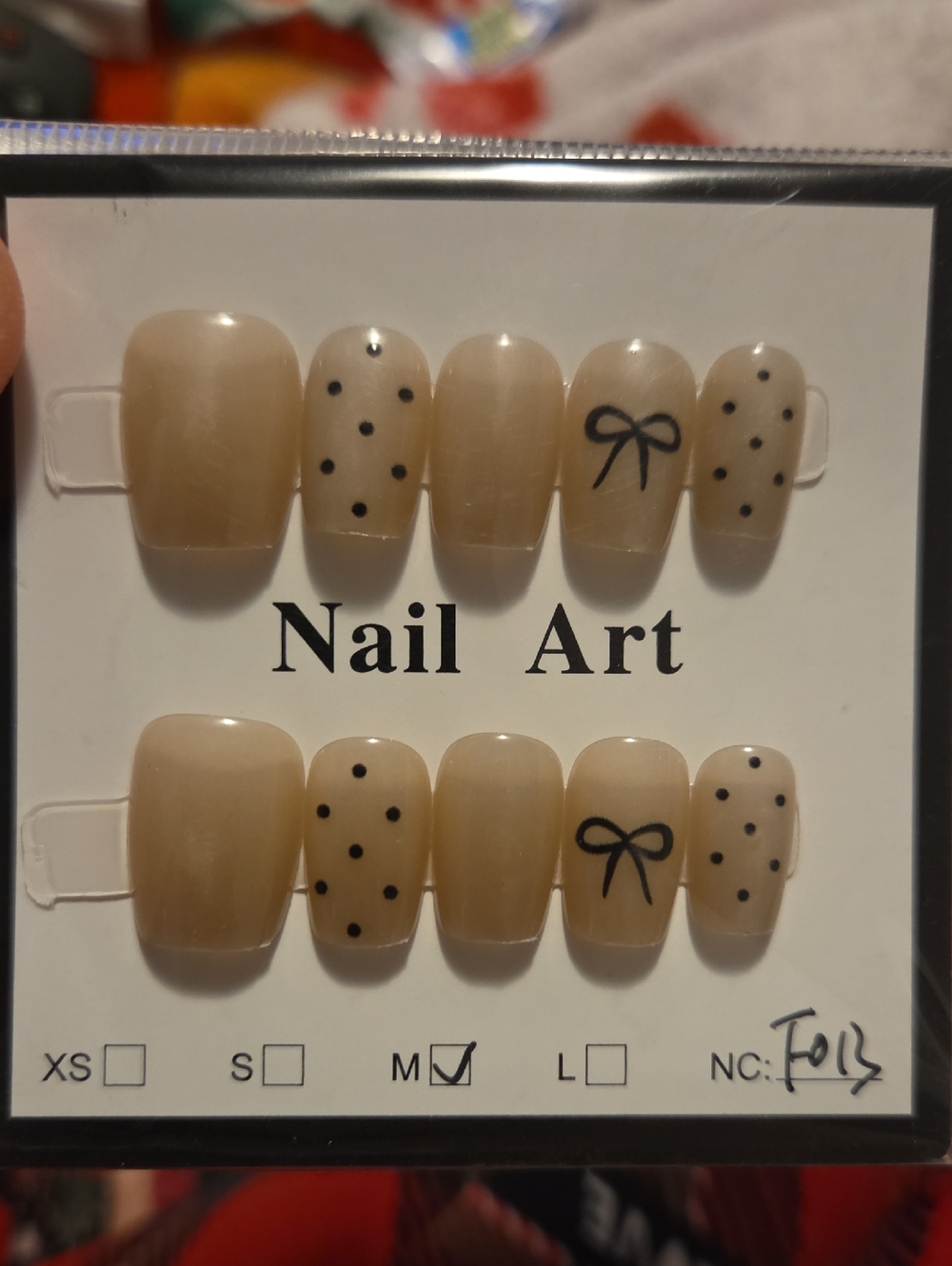 ♥️2 For $25♥️Nail Art Beige Polka Dot & Bow Press-On Nails - Unbranded
